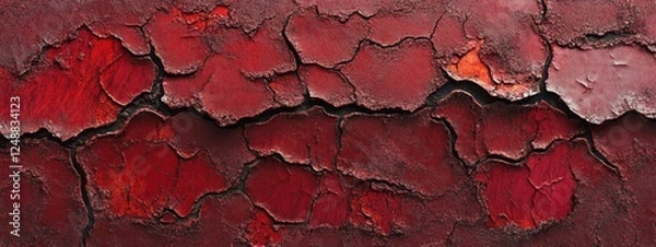 Fototapeta Cracked red paint texture; surface detail; grunge background; design element