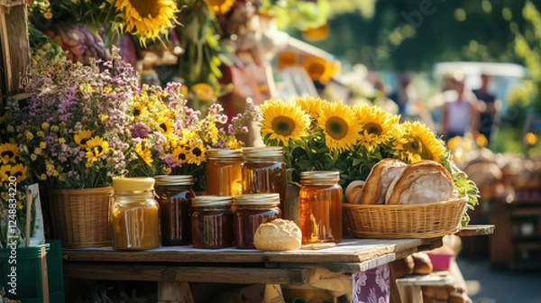 Obraz Honey, Bread, and Flowers at a Vibrant Summer Market
