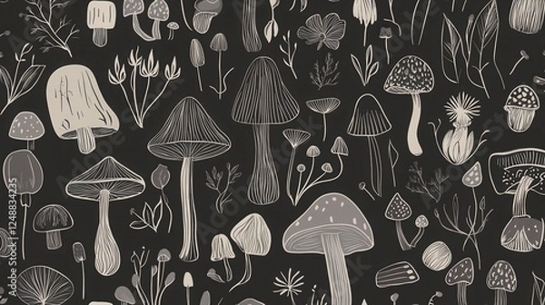 Fototapeta Elegant Mushroom and Floral Pattern Design