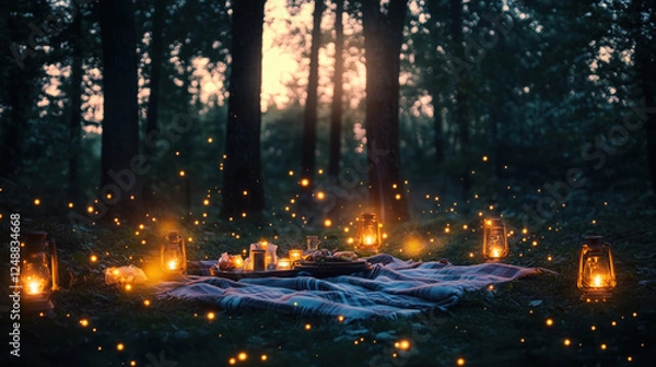 Obraz Enchanted Forest Picnic Under the Glowing Night Sky