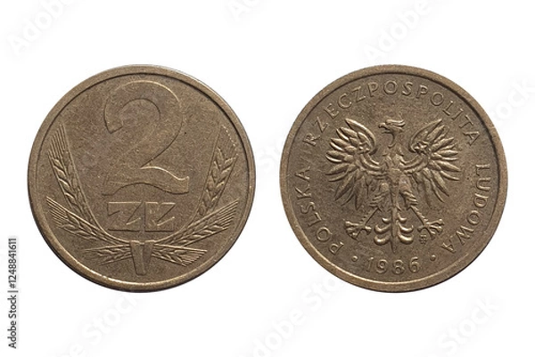 Obraz Coin 2 Zlotys 1986. Coin of Poland. Coin 2 zlotys 1986 Obverse and Reverse on white background