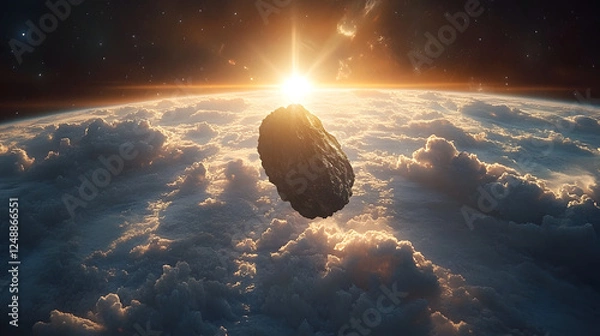 Fototapeta A huge meteorite burning asteroid in space flying towards the planet earth