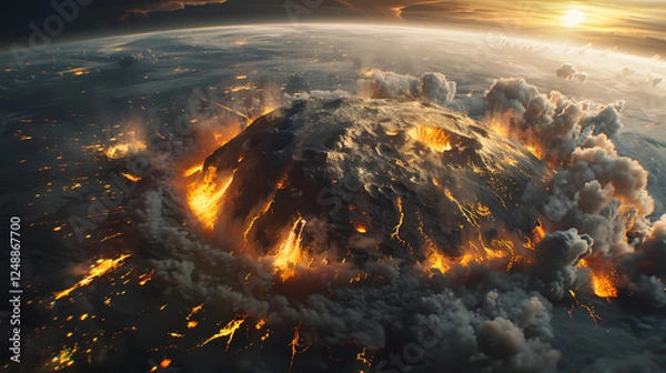 Fototapeta Massive Burning Meteorite Asteroid on a Collision Course with Earth