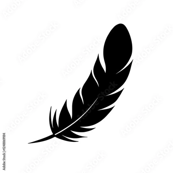 Fototapeta Minimalist black silhouette of an elegant feather on white background