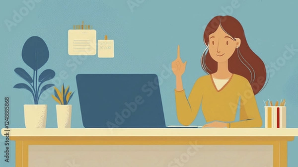 Fototapeta representation of a business woman during office hours working in her laptop. Vector image. I have an idea