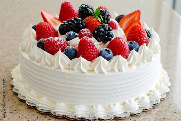 Fototapeta Elegant Photograph of a Freshly Baked Berry Cake - Ideal for Bakery Marketing and Food Blogs