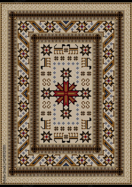 Obraz Luxury ethnic carpet with oriental vintage stylized animals in beige and yellow shades

