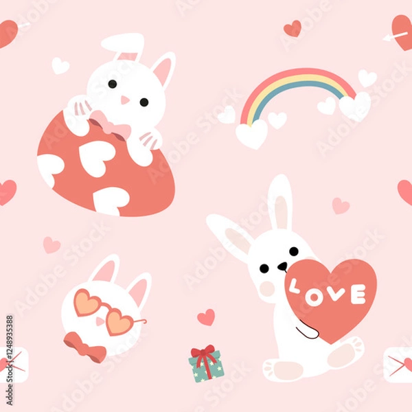 Fototapeta Hand drawn valentine's day seamless pattern with romantic symbols.