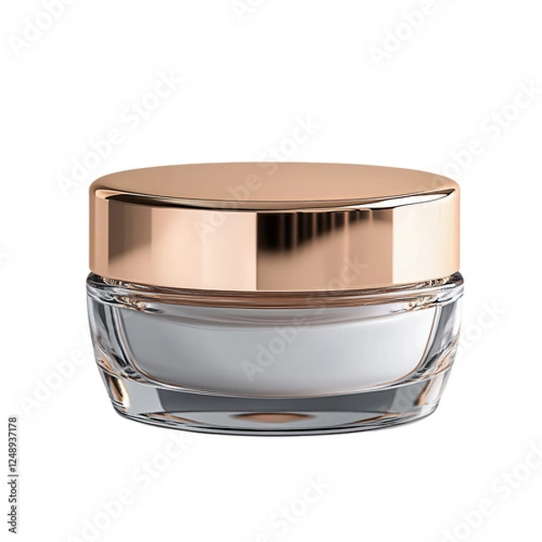 Fototapeta A sleek glass jar with a gold lid, containing a creamy white substance, often used for skincare or cosmetic applications.