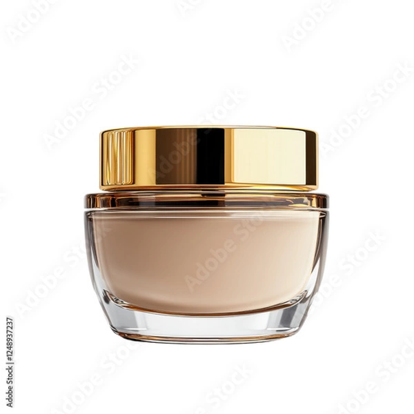 Fototapeta A sleek, round jar containing a creamy substance, topped with a shiny gold lid, ideal for skincare or cosmetic use.
