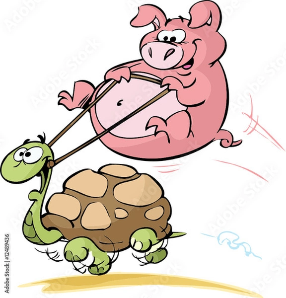 Obraz pig riding a turtle