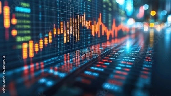 Fototapeta Global Financial Market Data Visualization:  A Dynamic Representation of Stock Prices and Trading Activity