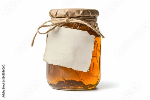 Fototapeta Honey jar, blank label, rustic studio shot, packaging mockup