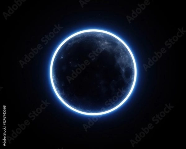 Fototapeta A stunning view of the moon illuminated with a bright halo, showcasing its surface details against a dark backdrop.