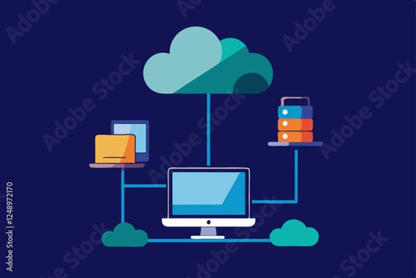 Fototapeta cloud computing concept with laptop
