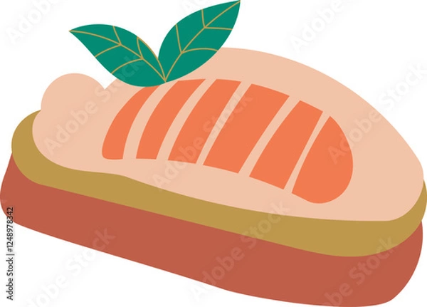 Fototapeta Bruschetta with cream cheese,  basil and salmon on transparent background. Great for posters, advertisements, banners, flyers and menus