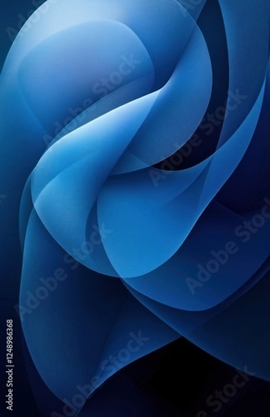 Fototapeta Abstract blue layered curves and circle shapes in modern geometric design illustration