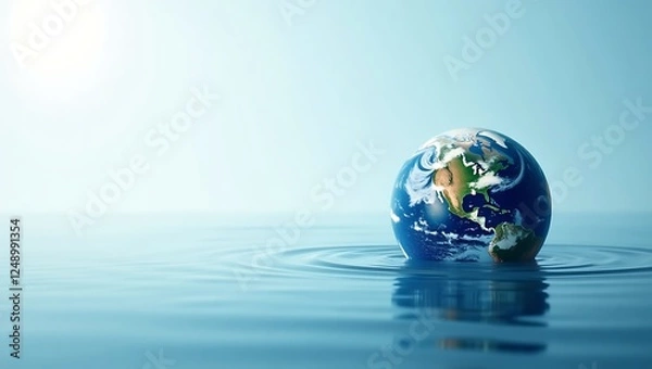 Obraz Earth Emerging from Ripples of Water with Smooth Gradient Background for World Water Day