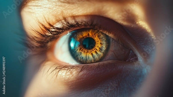 Fototapeta Close-Up of Eye with Vibrant Blue and Orange Iris Detail