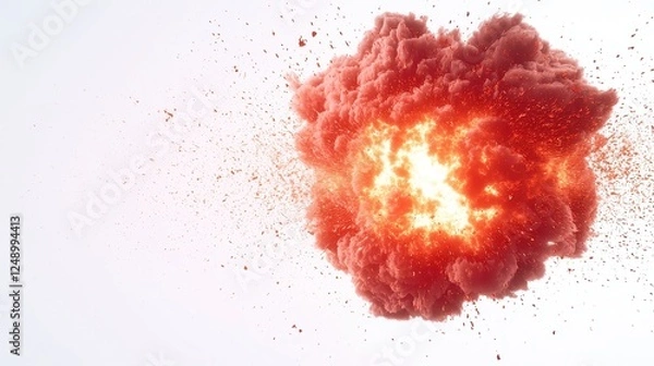 Fototapeta Vivid Plasma Eruption, a colossal burst of energy radiating brilliant light, isolated against a white backdrop, showcasing the dynamic power and beauty of cosmic phenomena