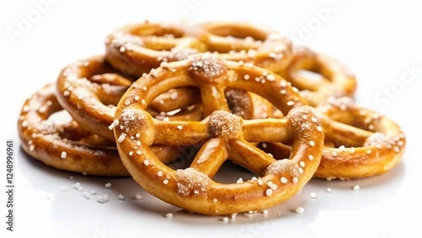 Fototapeta Crispy Salty Pretzel Cookies: Mini Tilt-Shift Delight, Isolated on White