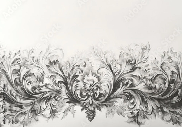 Obraz Elegant Black and White Floral Pattern with Decorative Swirls