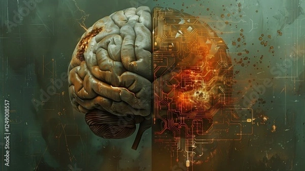 Obraz Artificial intelligence, neuroscience, or the future of human evolution, The contrast between natural and complex brain patterns creates a fascinating and thought-provoking picture.