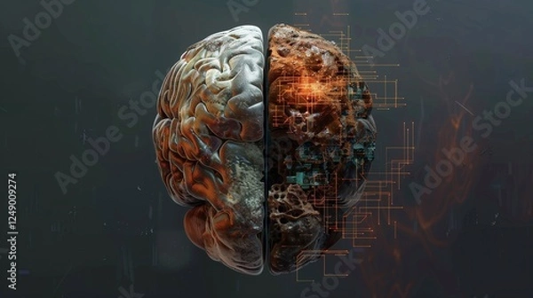 Obraz The potential of the human brain and its increasing connection to the technological world, which may represent concepts such as artificial intelligence, neuroscience, or the future of human evolution.