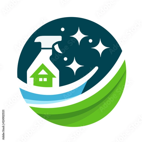 Fototapeta Colorful logos showcase themes of construction, cleaning, and ecological awareness