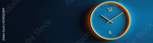 Fototapeta A modern wall clock with a vibrant blue background, featuring simple hour markers and minimalist design., Day Light Saving Time