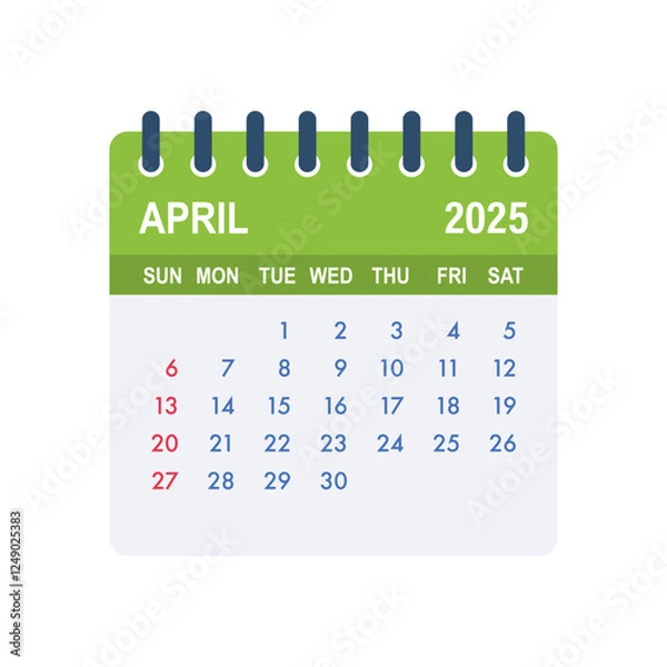 Fototapeta April 2025 calendar page showing days, weeks and months