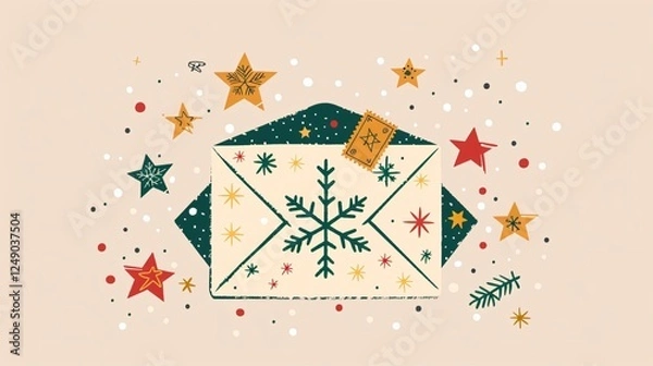 Fototapeta Charming Christmas Envelope with Decorative Snowflakes Adorned for the Perfect Holiday Greetings