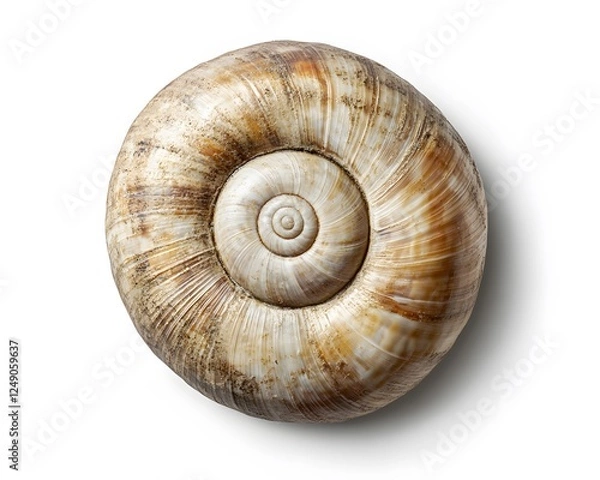 Fototapeta Top view of a textured snail shell with spiral pattern