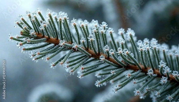 Fototapeta Frosty Pine Branch with Blurred Background