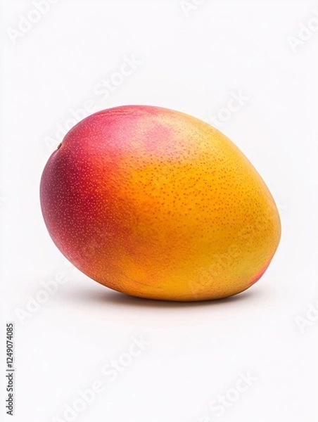 Fototapeta Side View of a Mango Highlighting Its Rounded Shape and Vivid Colors on a White Background