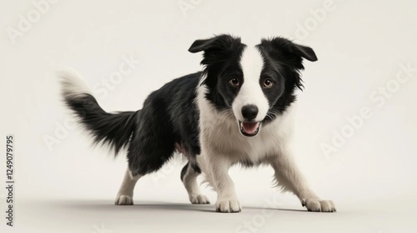 Fototapeta Realistic 3D Depiction of a Playful Border Collie Dog in Studio