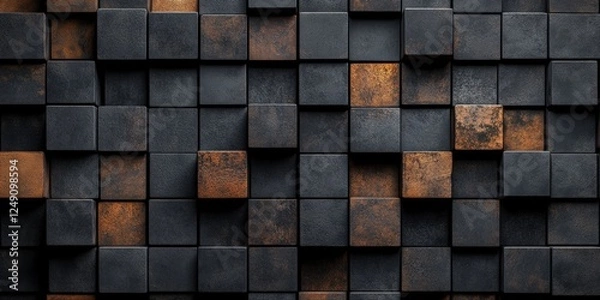 Obraz Dark Solid Black Background Featuring Cubes in Various Shades Creating a Textured Wall with Depth and Contrast