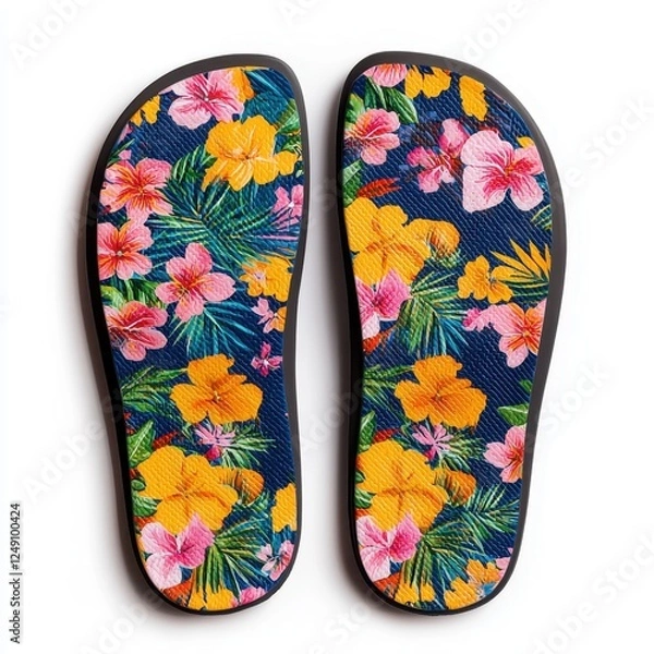 Fototapeta Colorful Floral Pattern on Flip Flops with Tropical Vibes and Design