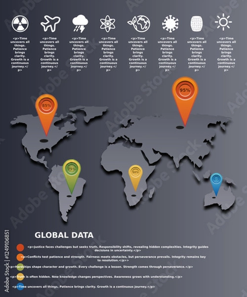Obraz World Map Infographic: Key Global Statistics and Visual Data Representation