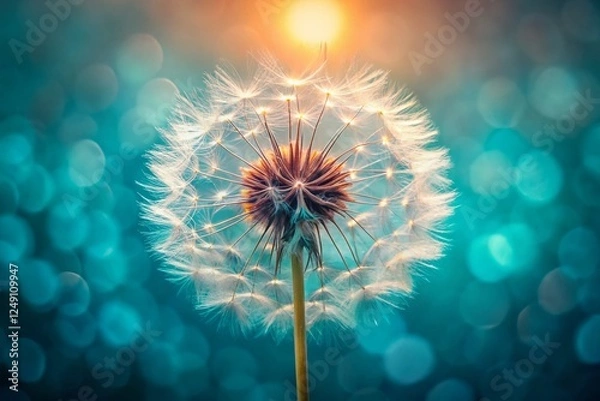 Fototapeta Minimalist Dandelion Macro: Close-up of Seed Head, Nature Photography Stock Image
