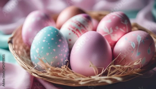 Fototapeta Pink easter eggs. Close up. 