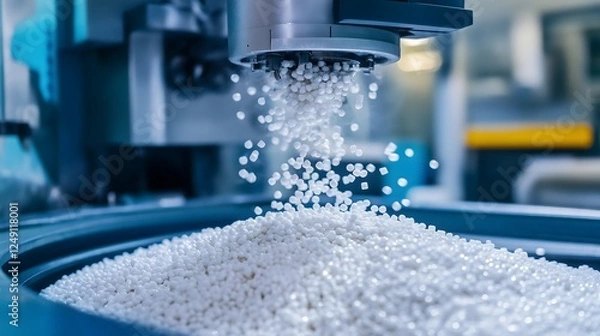 Fototapeta Plastic pellets pour into machinery for manufacturing processes in a production facility