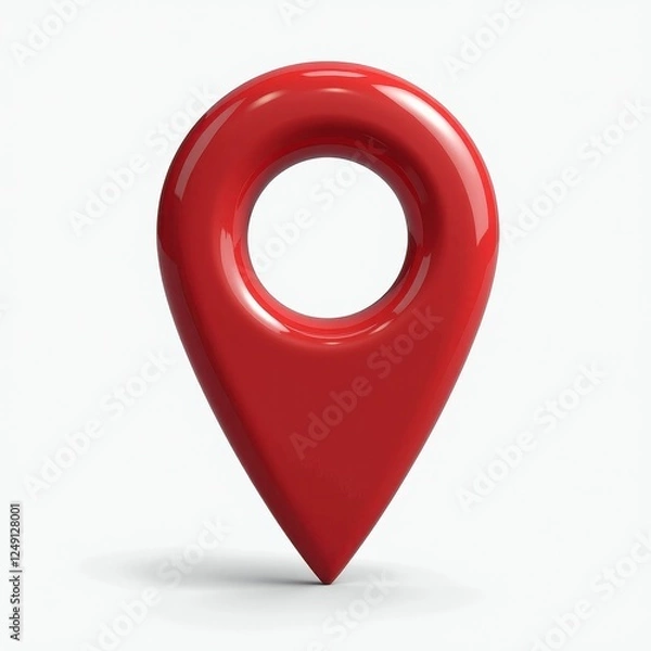 Fototapeta Glossy Red 3D Map Pointer on White Background