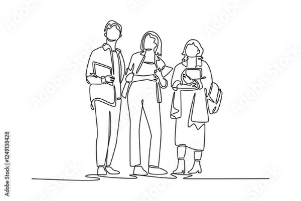 Fototapeta Campus activity concept. Single line draw design vector graphic illustration.