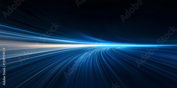 Obraz blue gradient abstract speed line on black background, horizontal straight line motion effect, vector illustration