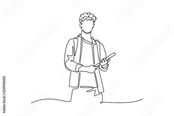 Fototapeta Campus activity concept. Single line draw design vector graphic illustration.
