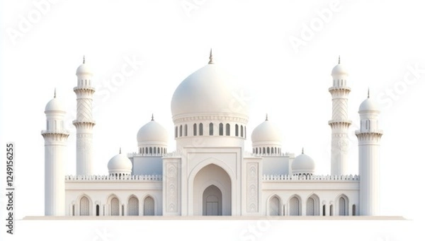 Fototapeta White Mosque, Arabian architecture, isolated, 3D render, travel brochure (1)
