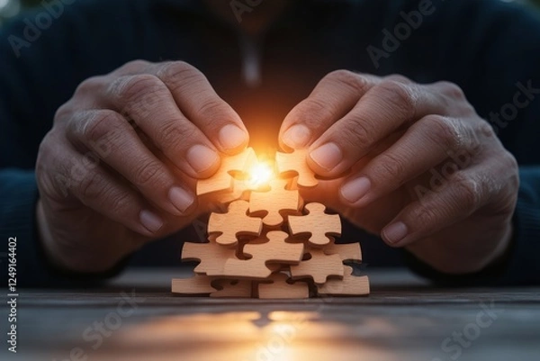 Fototapeta Unlock Productivity with Time Management A Visual Metaphor featuring a person holding puzzle pieces Master your focus, craft a winning plan, and conquer your deadlines with this powerful image