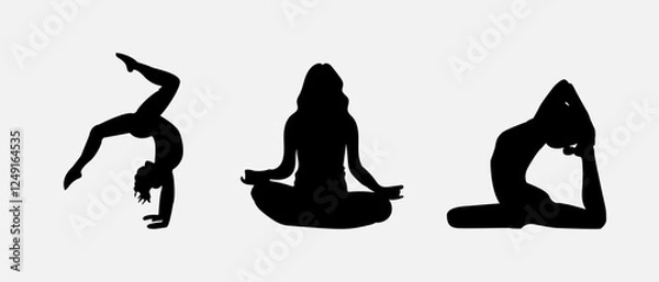 Fototapeta Yoga set silhouette vector art illustration