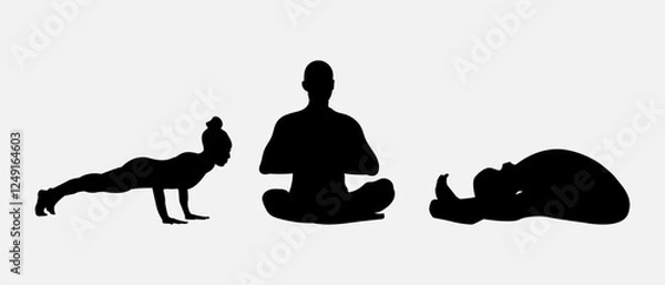 Fototapeta Yoga set silhouette vector art illustration